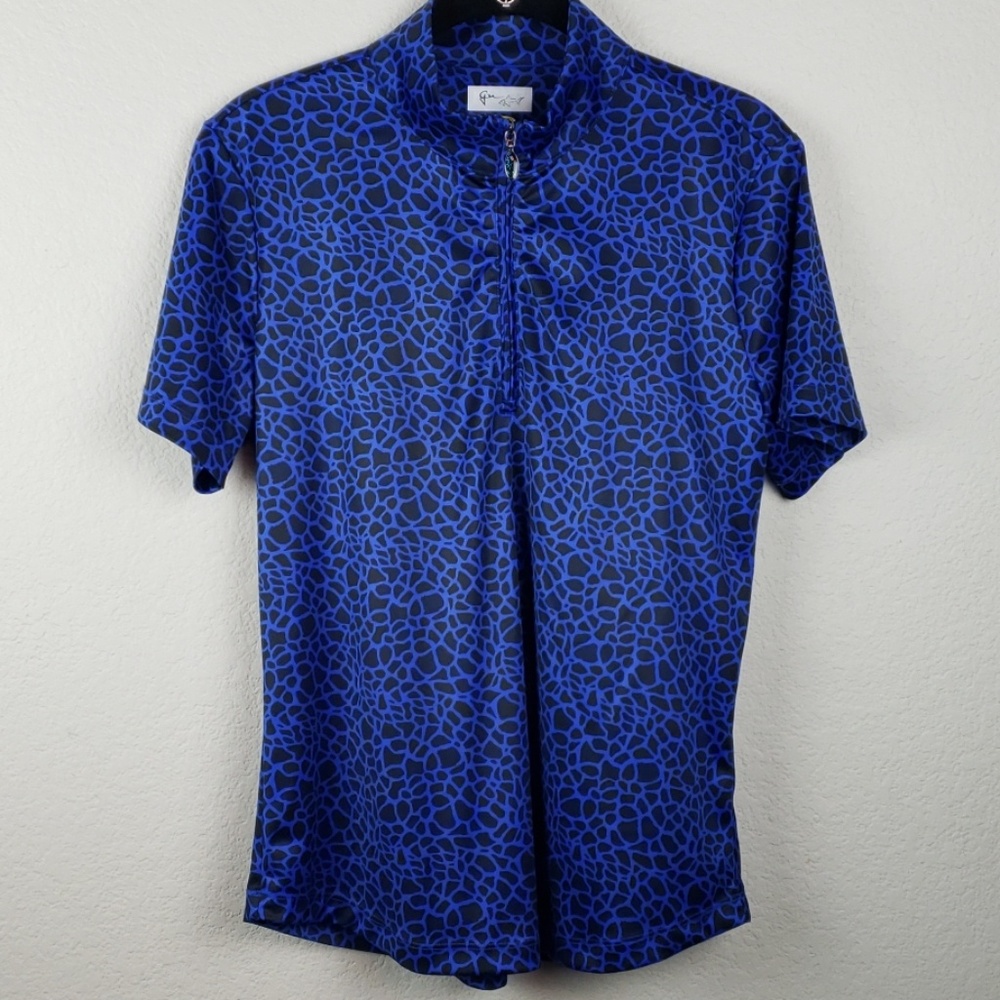 EUCGreg Norman Collection Short Sleeve Zip Polo in Blue and Black Abstract Print